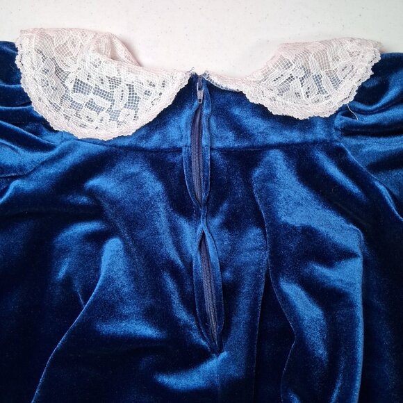 Vintage The Little Trotter Dress Size 4 Royal Blue Velour Lace Collar Party - Picture 16 of 16